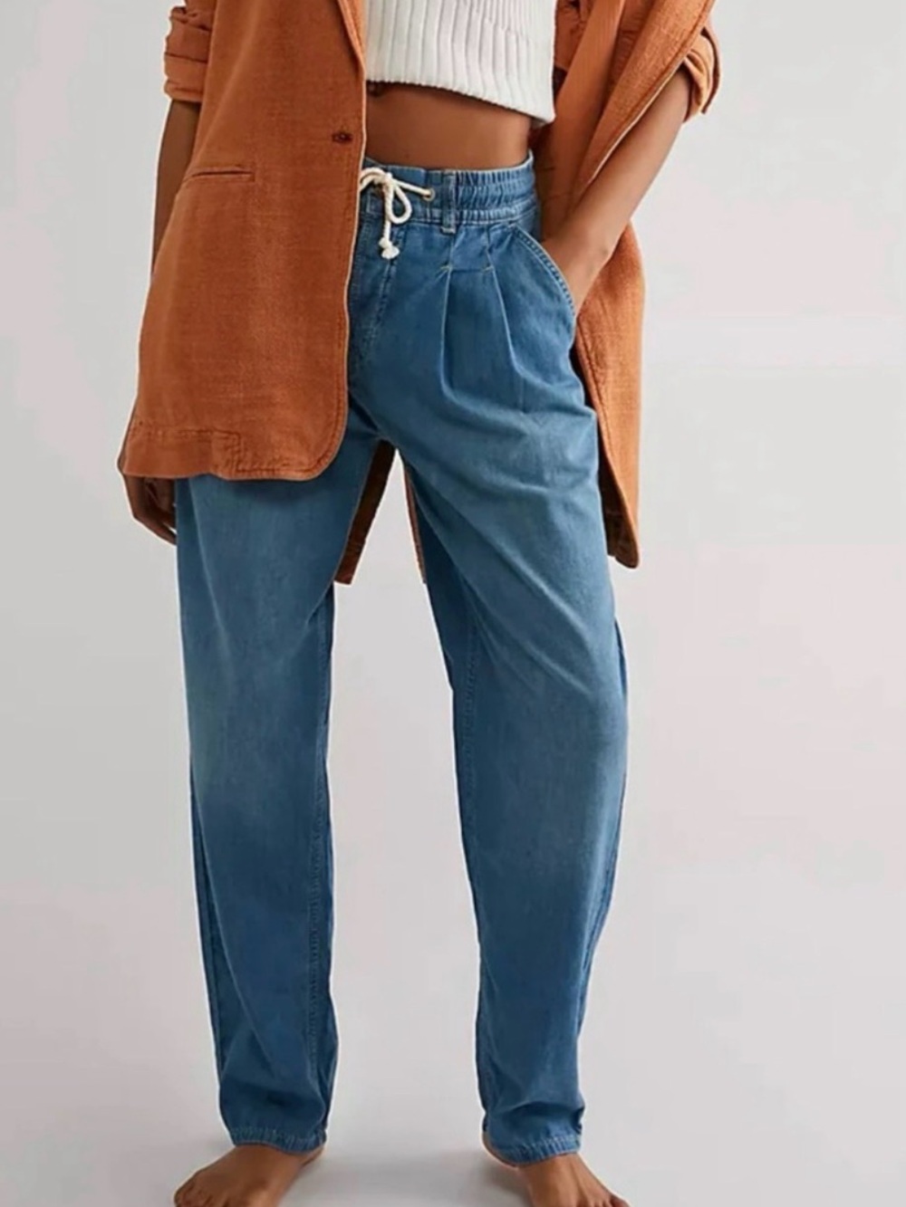 NWT Free People Luna Straight-Leg Drawstring Jeans Blue Small